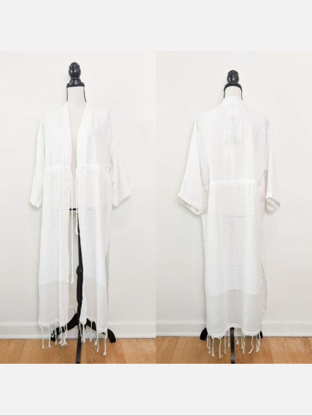 💜 NWT The Handloom Cotton White Striped Kimono